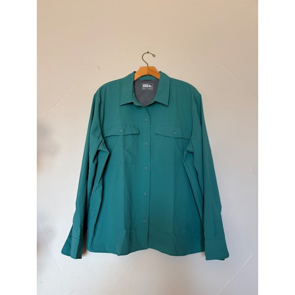 Eddie Bauer Tops - Eddie Bauer Women XL Teal Green Ripstop Hiking Shirt Long Sleeve Ventilated Back